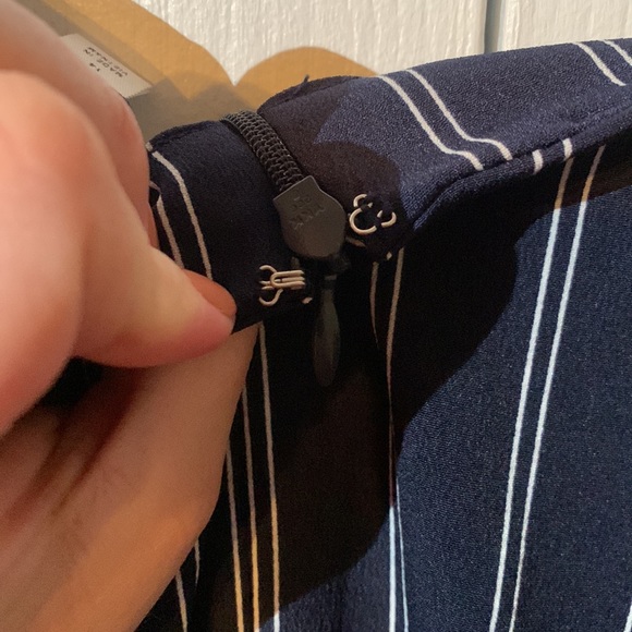 Navy Blue Pin Striped Wide Legged Jumpsuit with Belt - Picture 10 of 10